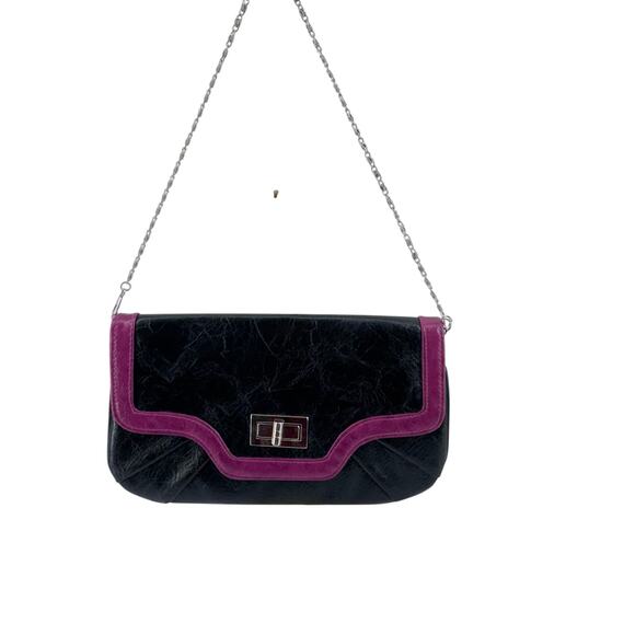 Unbranded Handbags - Vintage Black faux Leather Shoulder Bag Pink Trim Y2K Retro Baguette Purse